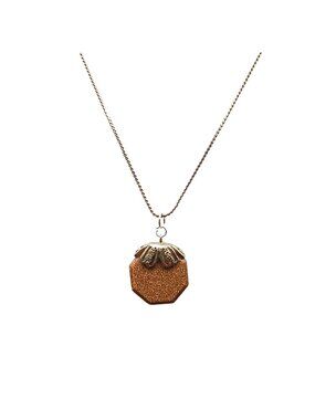 Goldstone Pendant Necklace with Vintage Silver Tone Cap on Dainty Chain